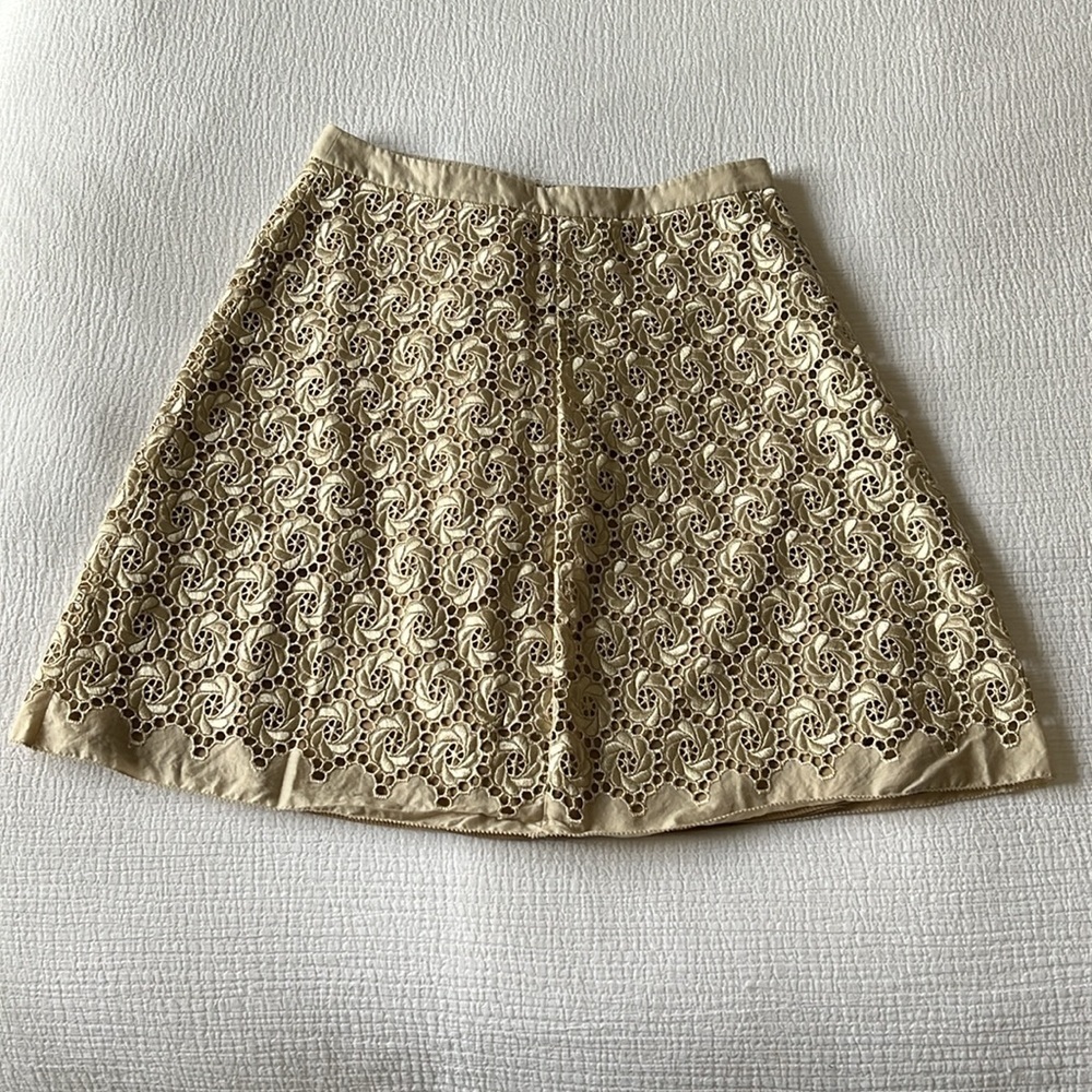 Elie Tahari Gold Beige Tan Neutral Lace Floral Skirt Sz 26 Easter